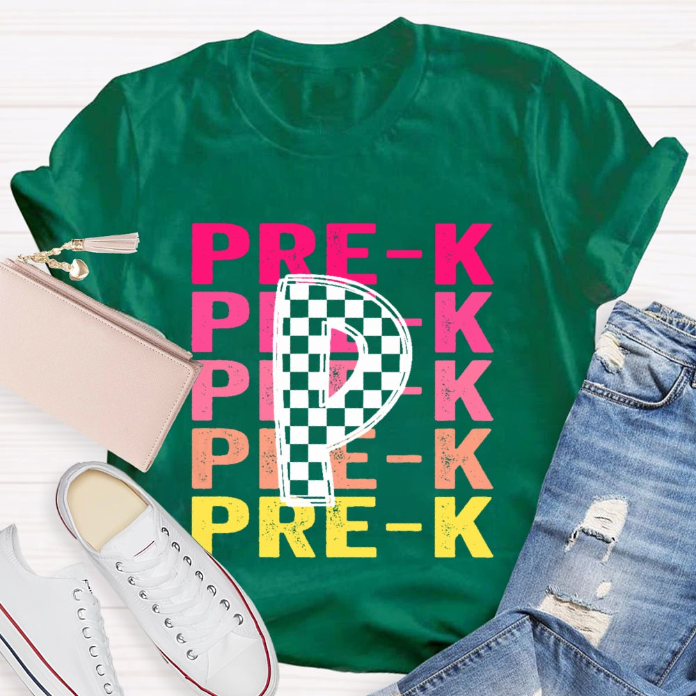 Personalized Grade Pre-K Gradient Letters T-shirt