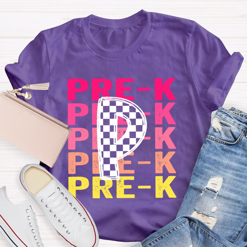 Personalized Grade Pre-K Gradient Letters T-shirt