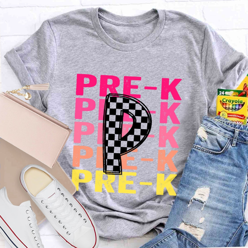 Personalized Grade Pre-K Gradient Letters T-shirt