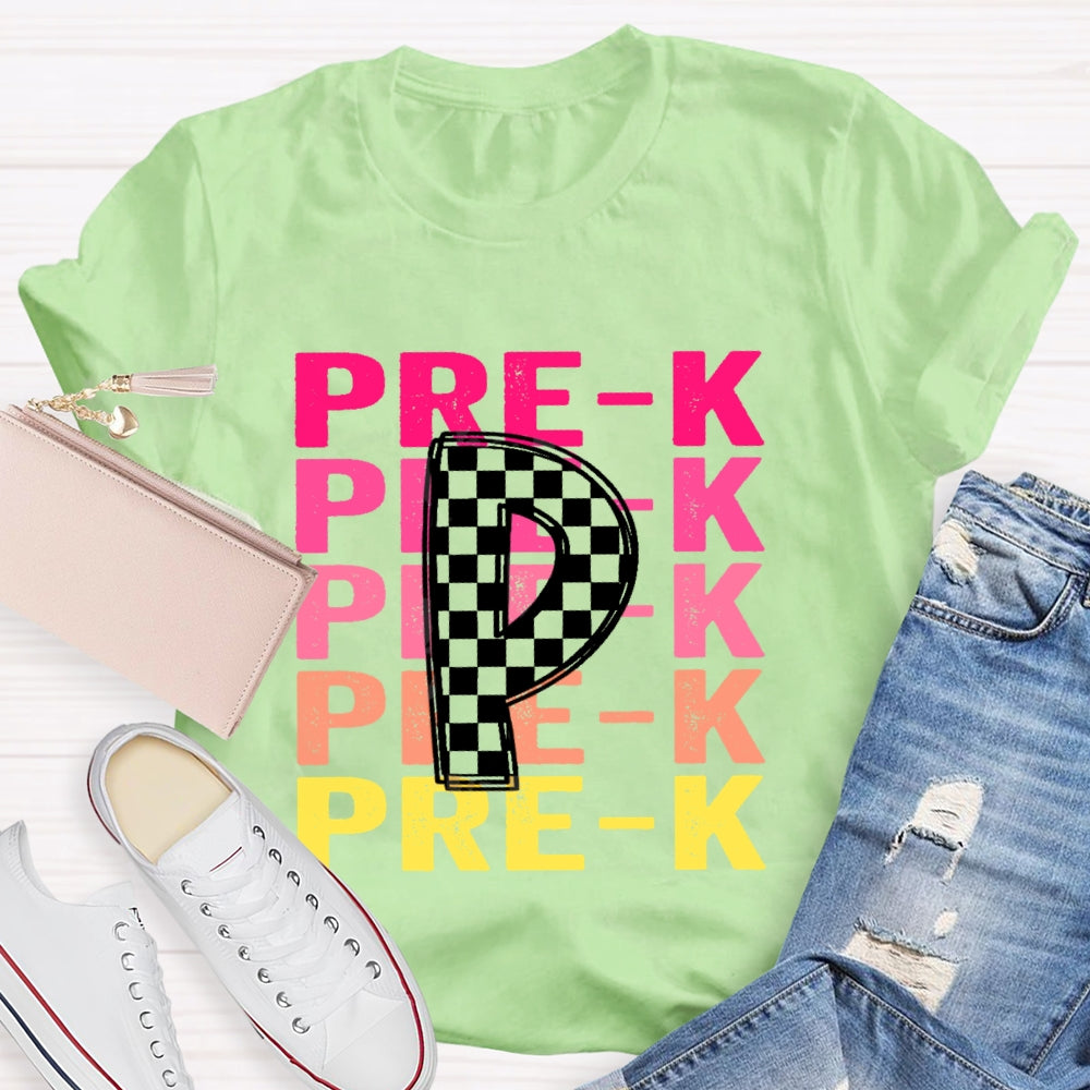 Personalized Grade Pre-K Gradient Letters T-shirt