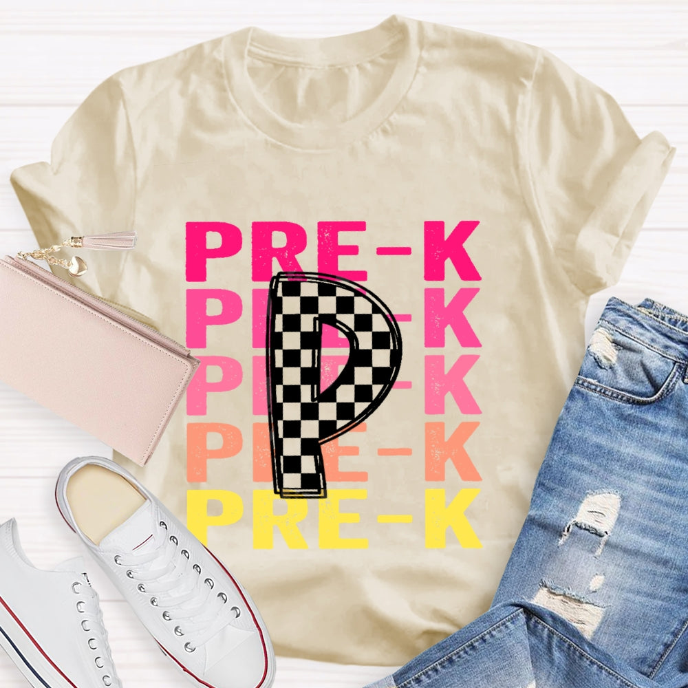 Personalized Grade Pre-K Gradient Letters T-shirt