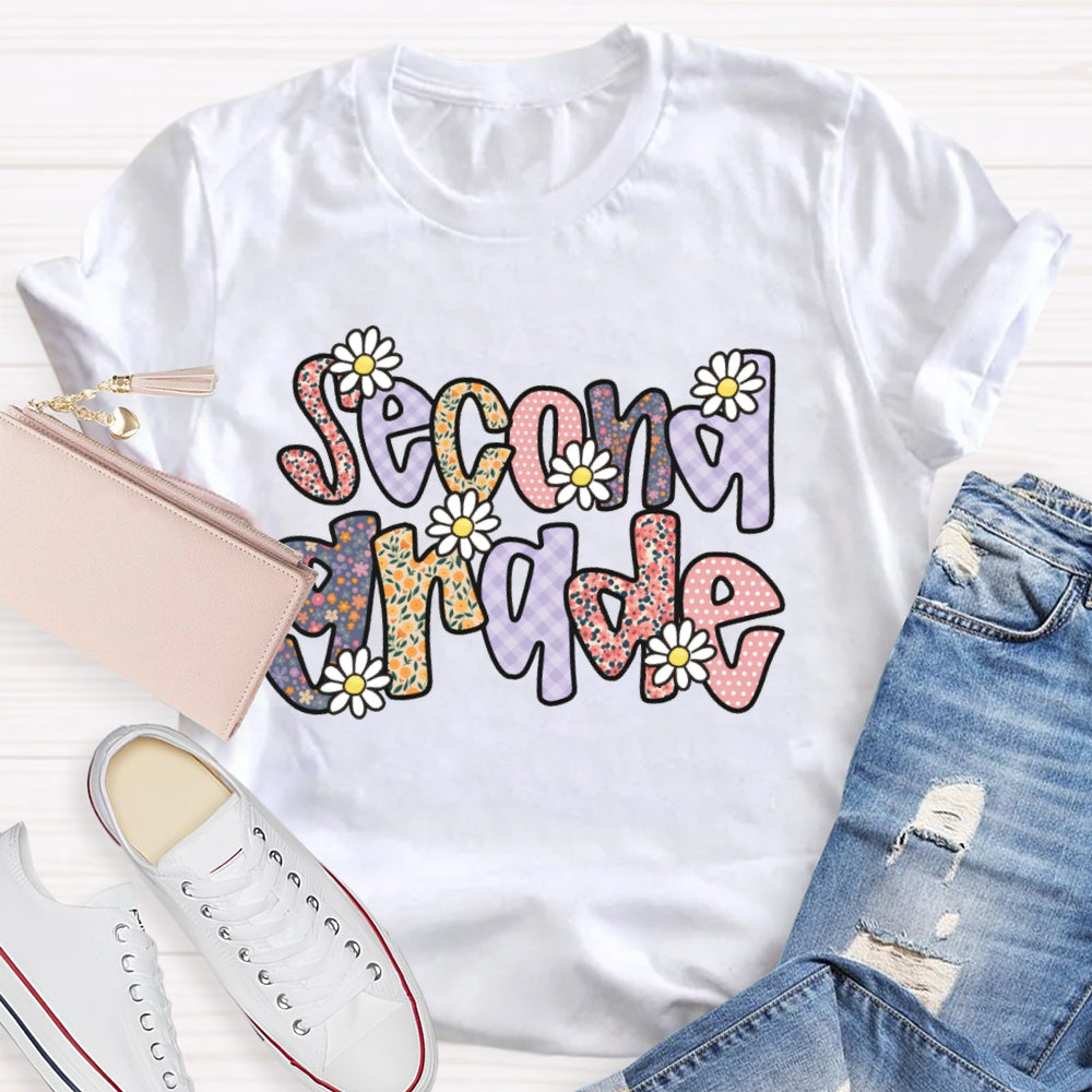 Personalized Grade Second Grade Floral Funny T-shirt