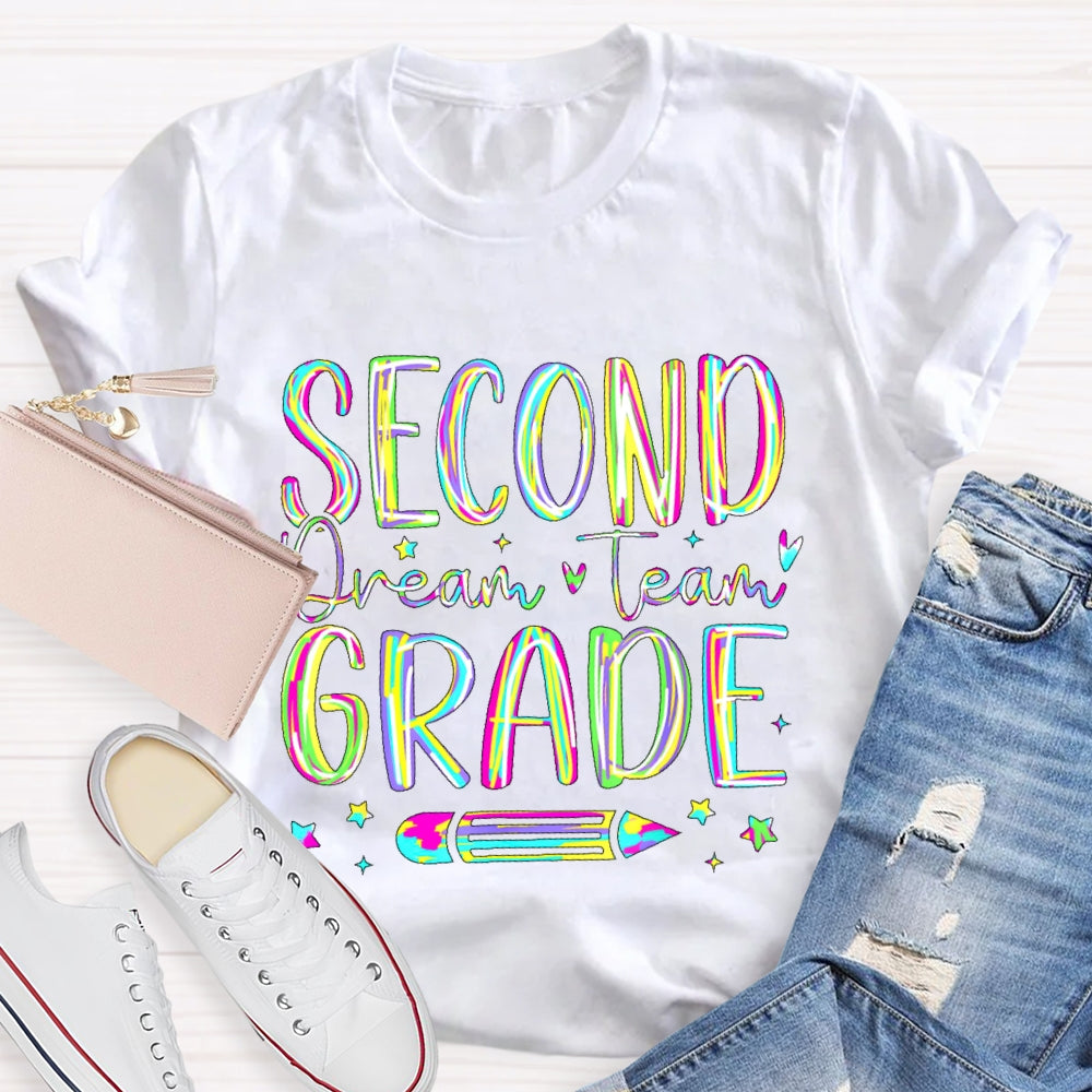 Personalized Grade Second Grade Dream Team Colored letters T-shirt