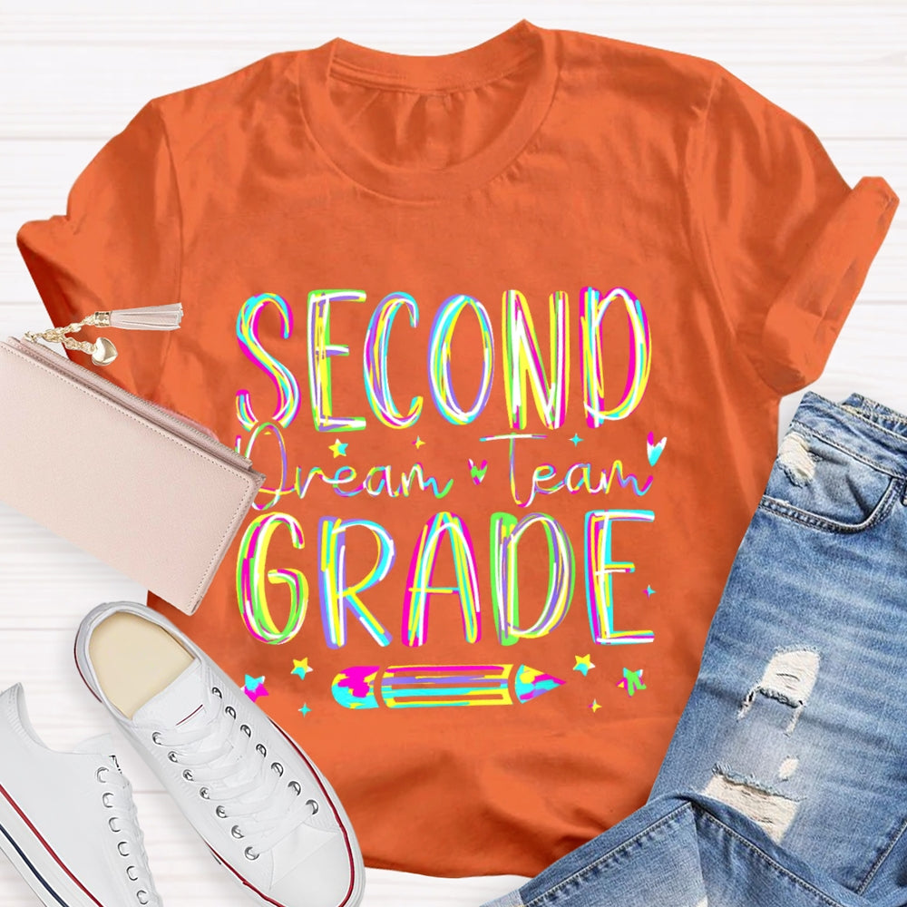 Personalized Grade Second Grade Dream Team Colored letters T-shirt