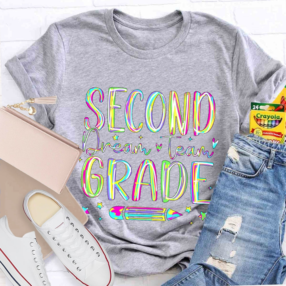 Personalized Grade Second Grade Dream Team Colored letters T-shirt