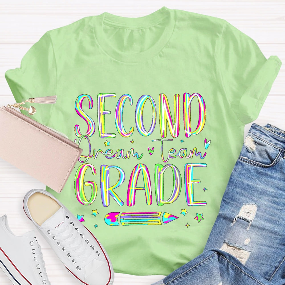 Personalized Grade Second Grade Dream Team Colored letters T-shirt