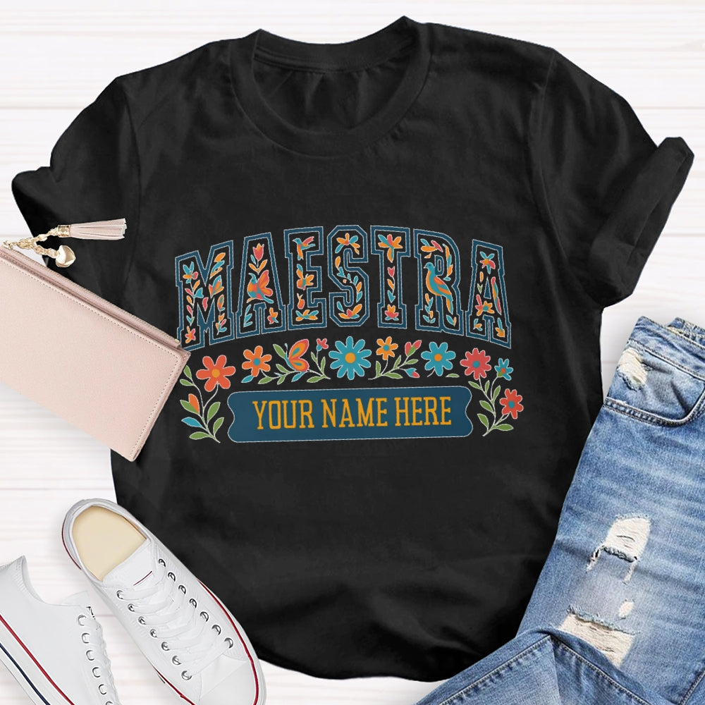 Personalized Name Maestra Floral Letters T-shirt
