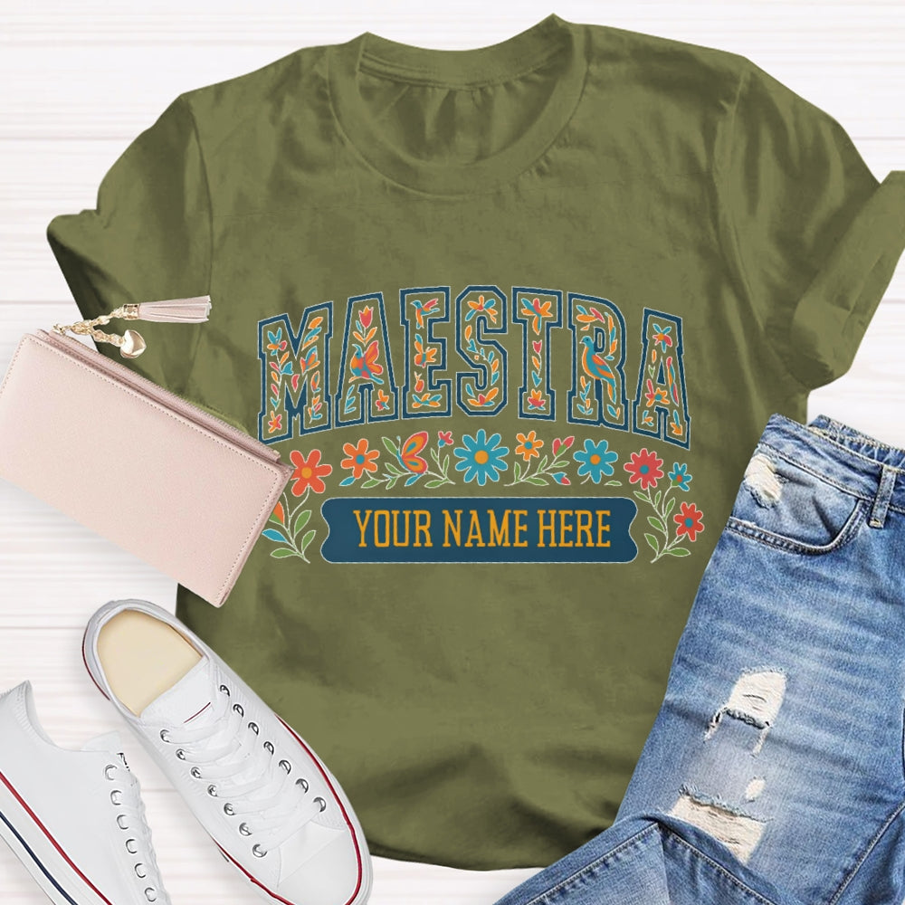 Personalized Name Maestra Floral Letters T-shirt