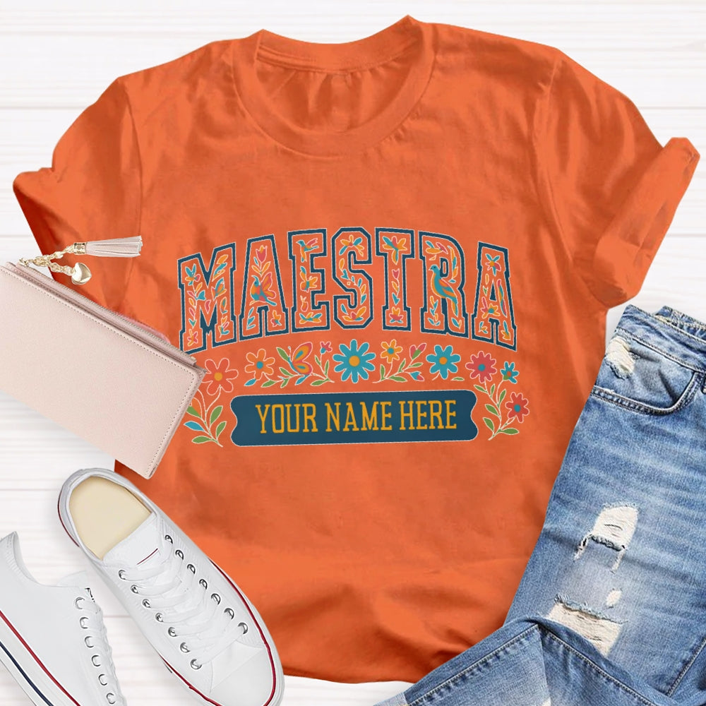Personalized Name Maestra Floral Letters T-shirt