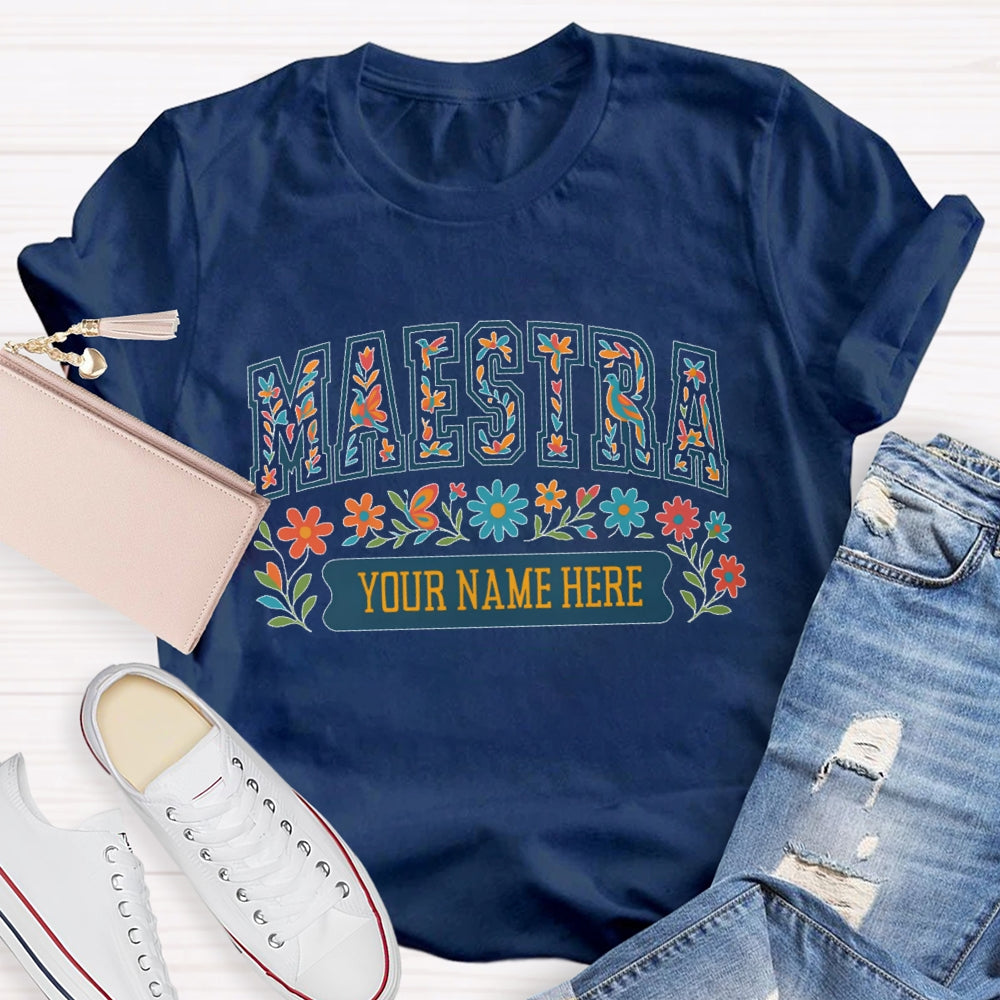 Personalized Name Maestra Floral Letters T-shirt