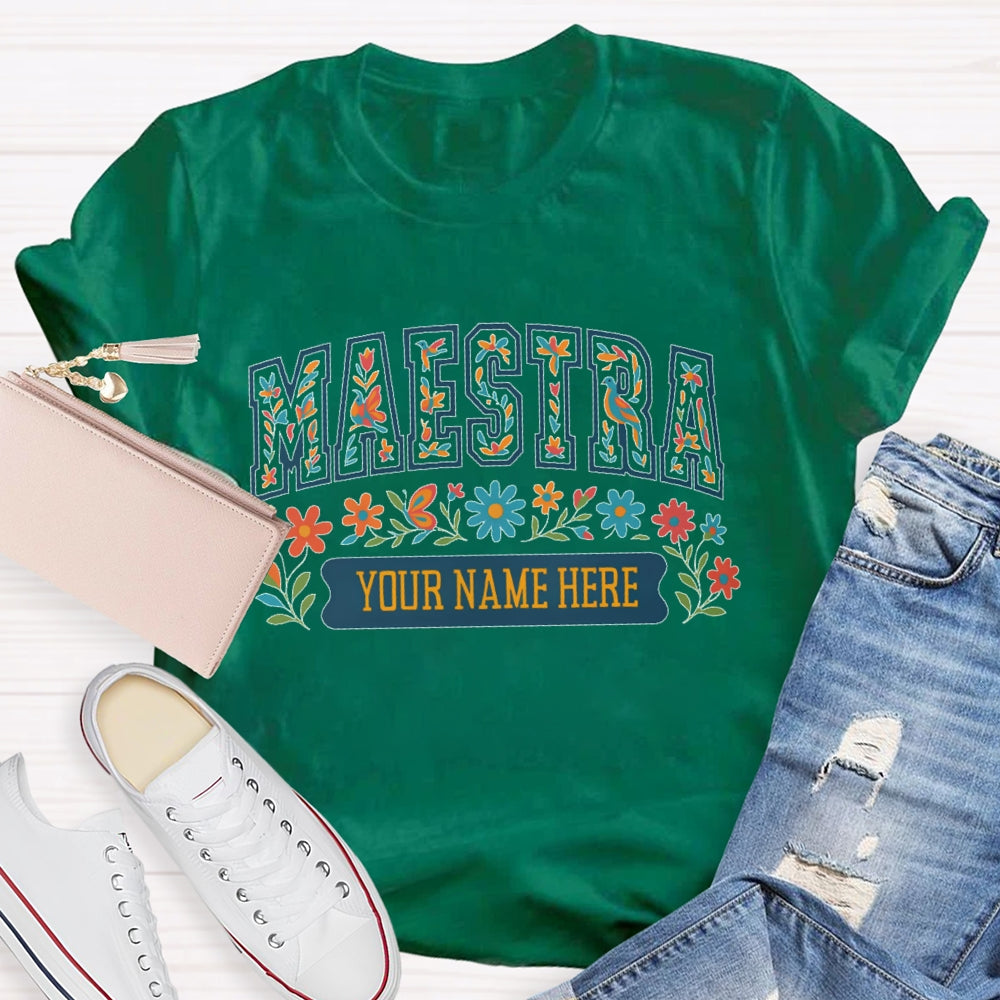 Personalized Name Maestra Floral Letters T-shirt