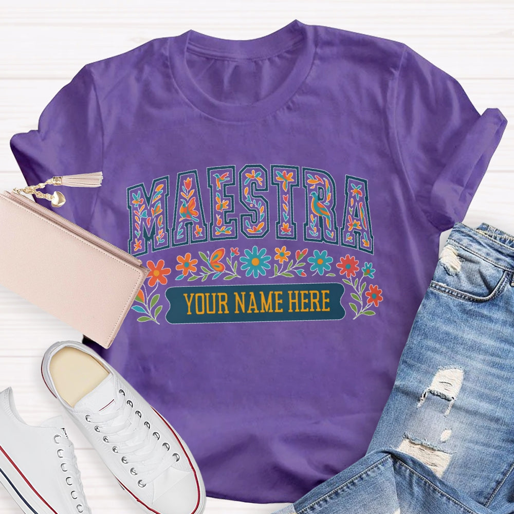 Personalized Name Maestra Floral Letters T-shirt
