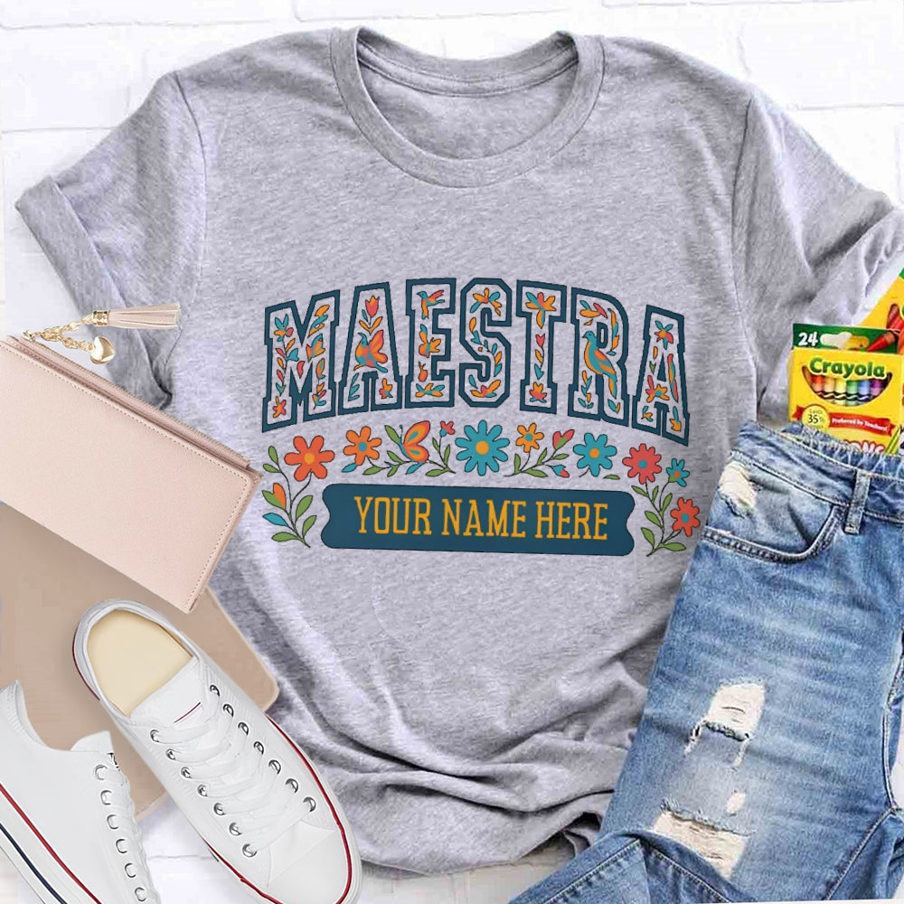 Personalized Name Maestra Floral Letters T-shirt