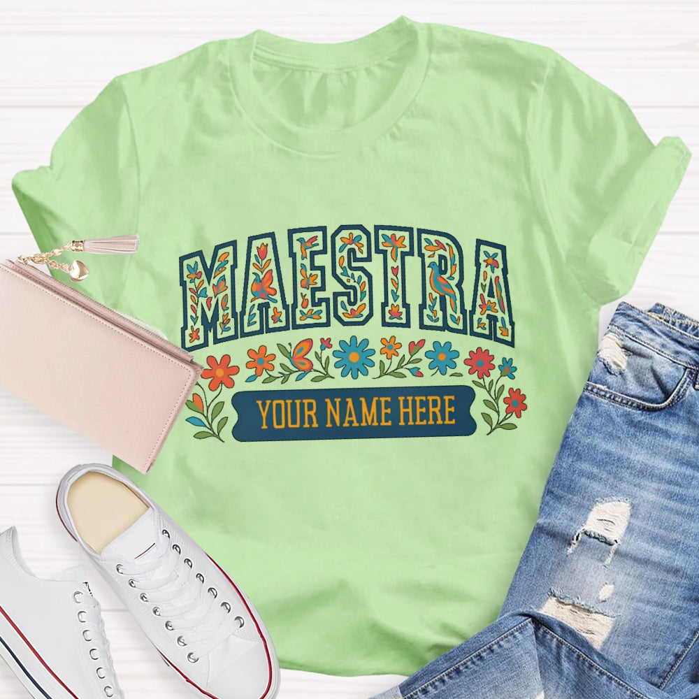 Personalized Name Maestra Floral Letters T-shirt