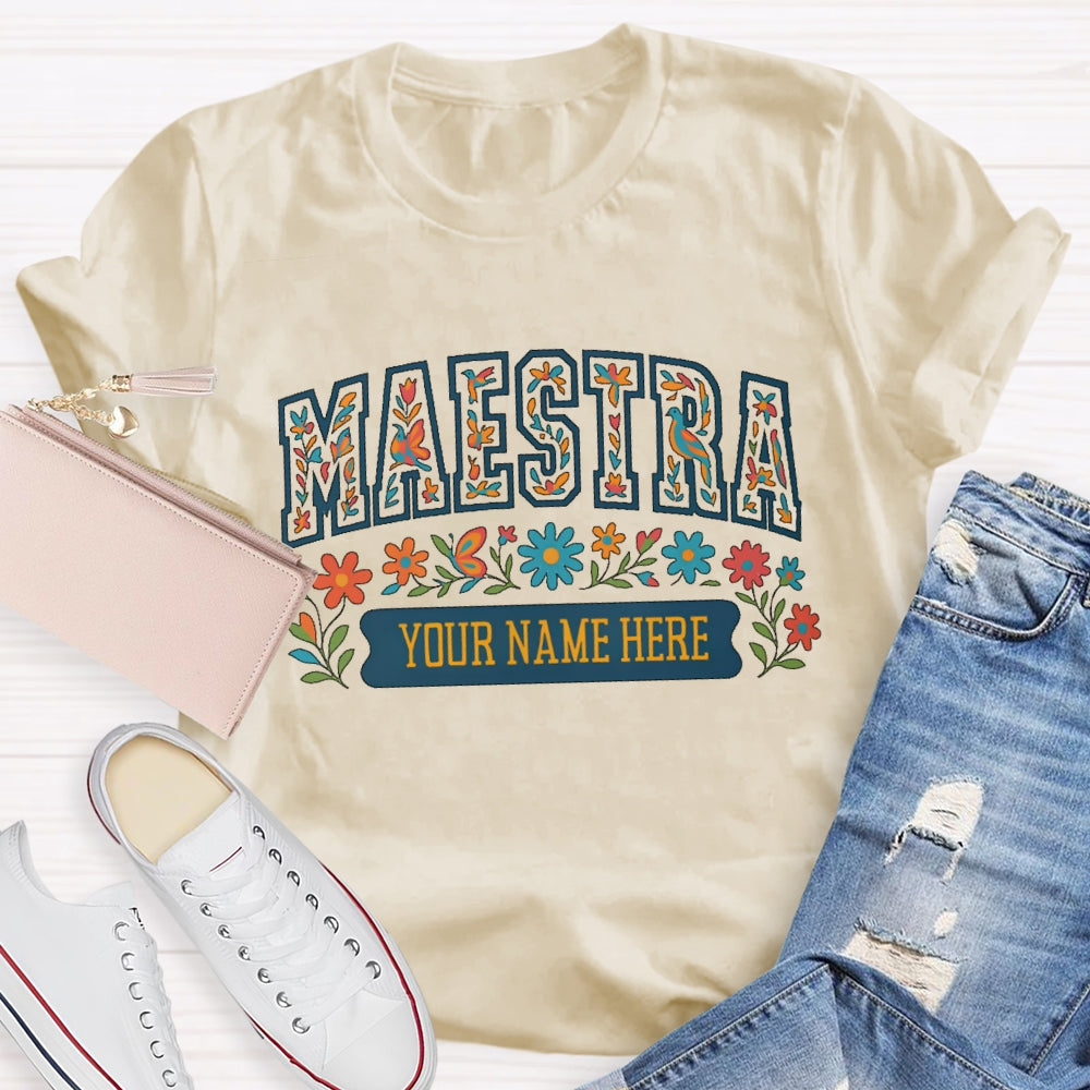 Personalized Name Maestra Floral Letters T-shirt