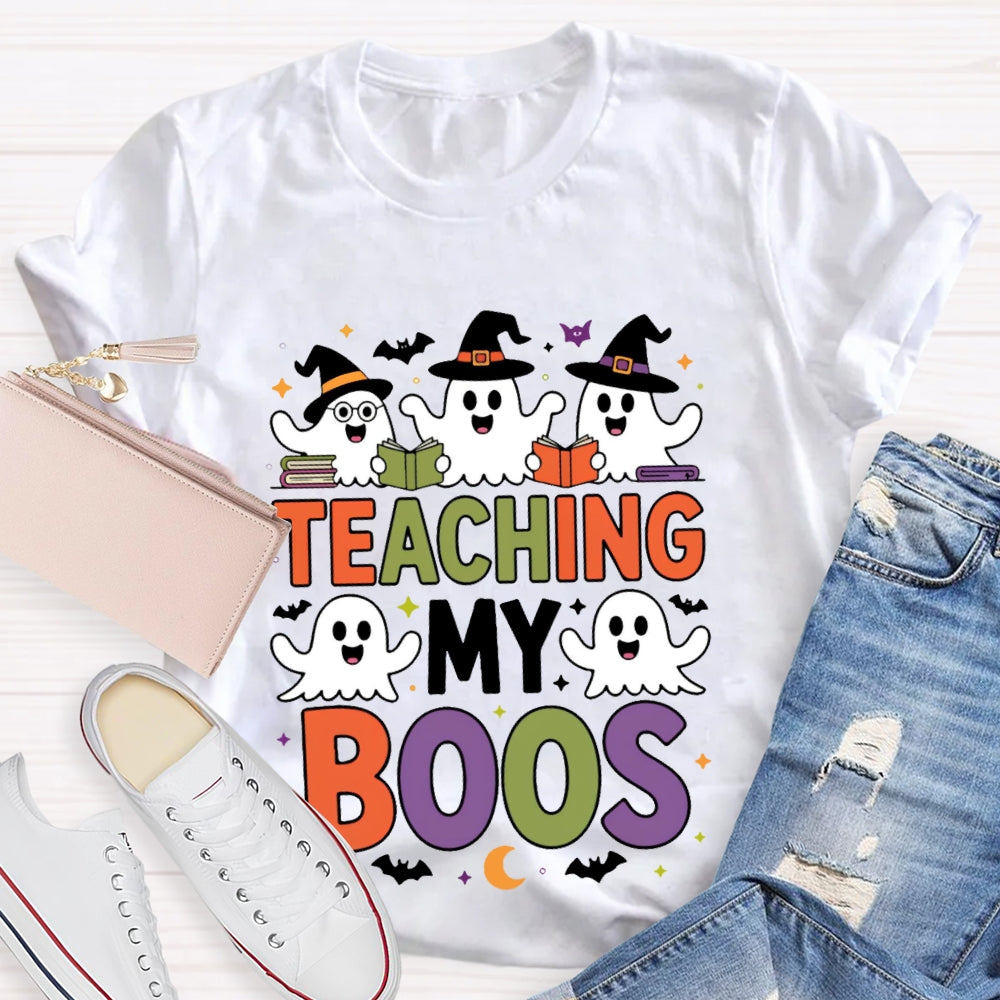 Teaching My Boos Cute Book Ghost Groovy Teacher Halloween T-shirt