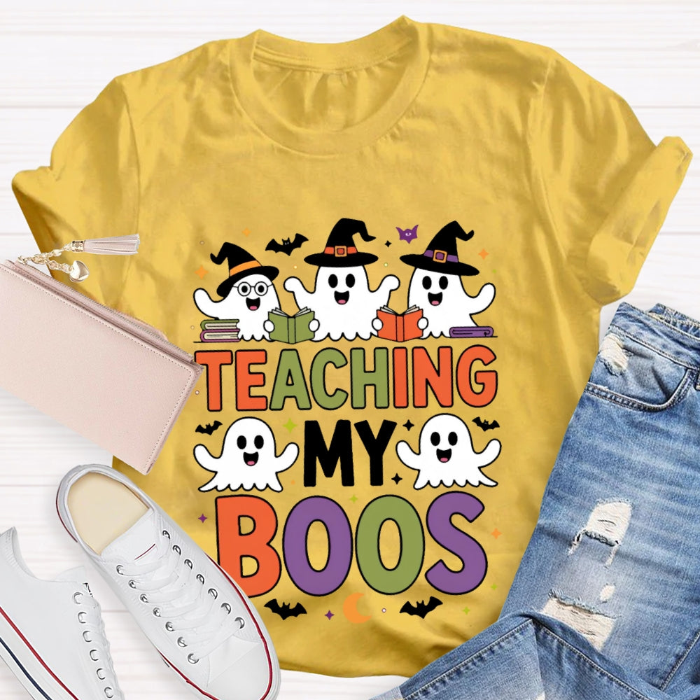 Teaching My Boos Cute Book Ghost Groovy Teacher Halloween T-shirt
