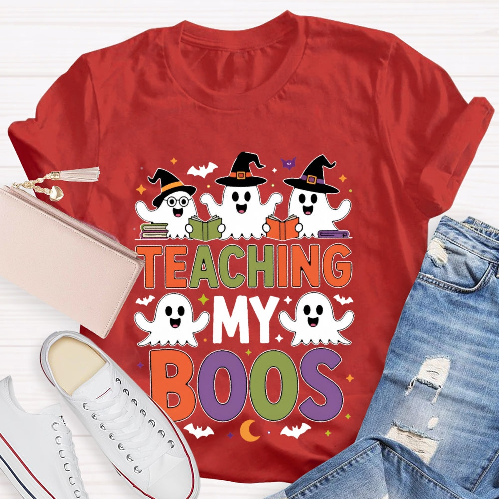 Teaching My Boos Cute Book Ghost Groovy Teacher Halloween T-shirt