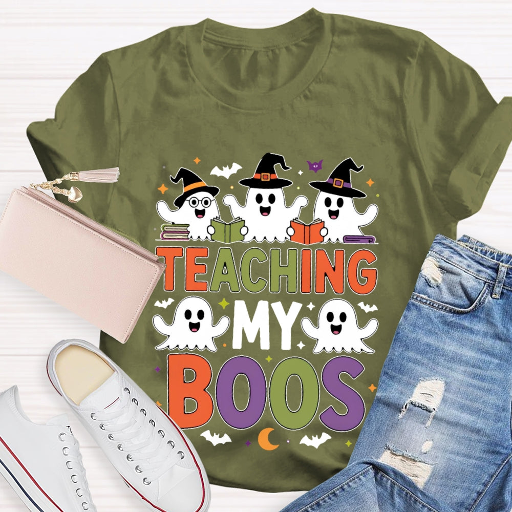 Teaching My Boos Cute Book Ghost Groovy Teacher Halloween T-shirt