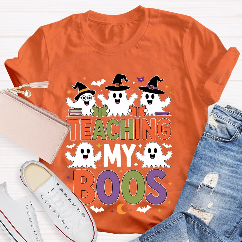 Teaching My Boos Cute Book Ghost Groovy Teacher Halloween T-shirt