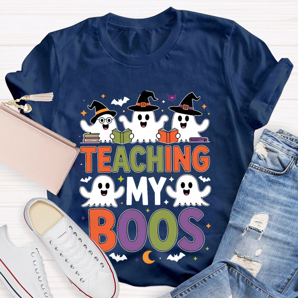Teaching My Boos Cute Book Ghost Groovy Teacher Halloween T-shirt