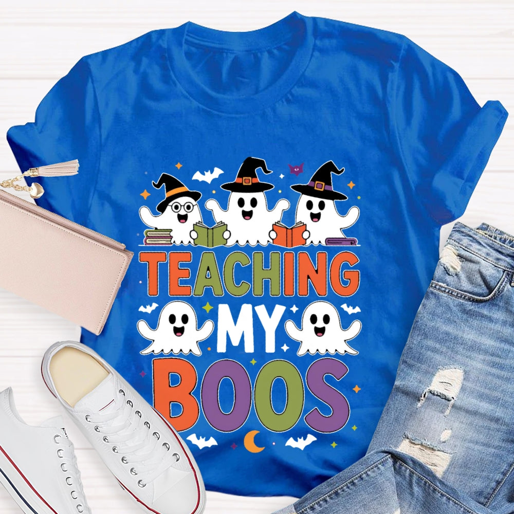 Teaching My Boos Cute Book Ghost Groovy Teacher Halloween T-shirt