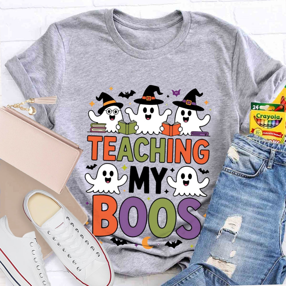 Teaching My Boos Cute Book Ghost Groovy Teacher Halloween T-shirt