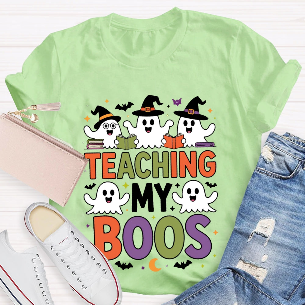 Teaching My Boos Cute Book Ghost Groovy Teacher Halloween T-shirt