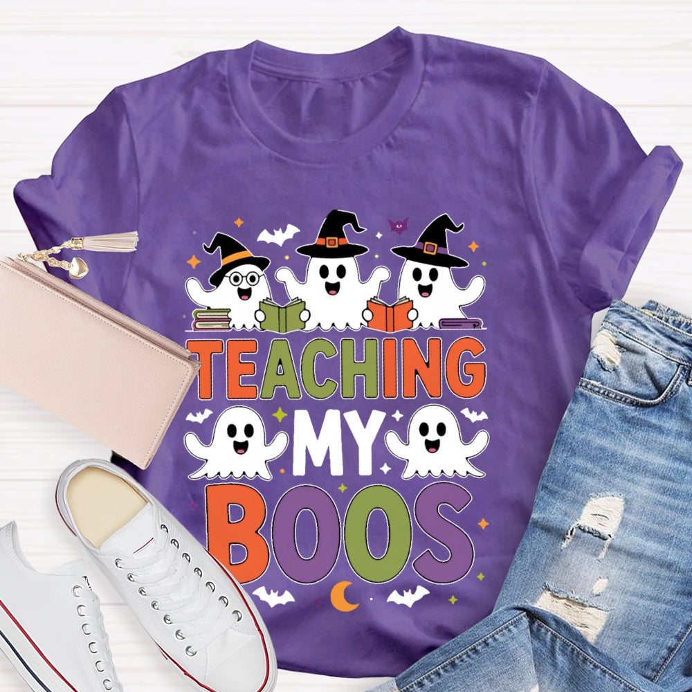 Teaching My Boos Cute Book Ghost Groovy Teacher Halloween T-shirt