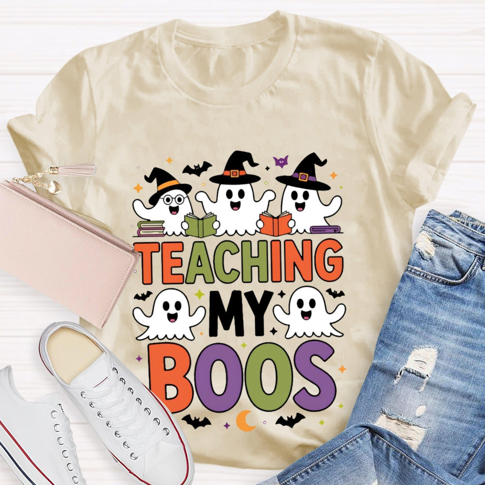 Teaching My Boos Cute Book Ghost Groovy Teacher Halloween T-shirt