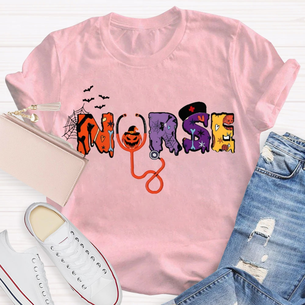 School Nurse Stethoscope And Little Bat Funny Halloween T-shirt