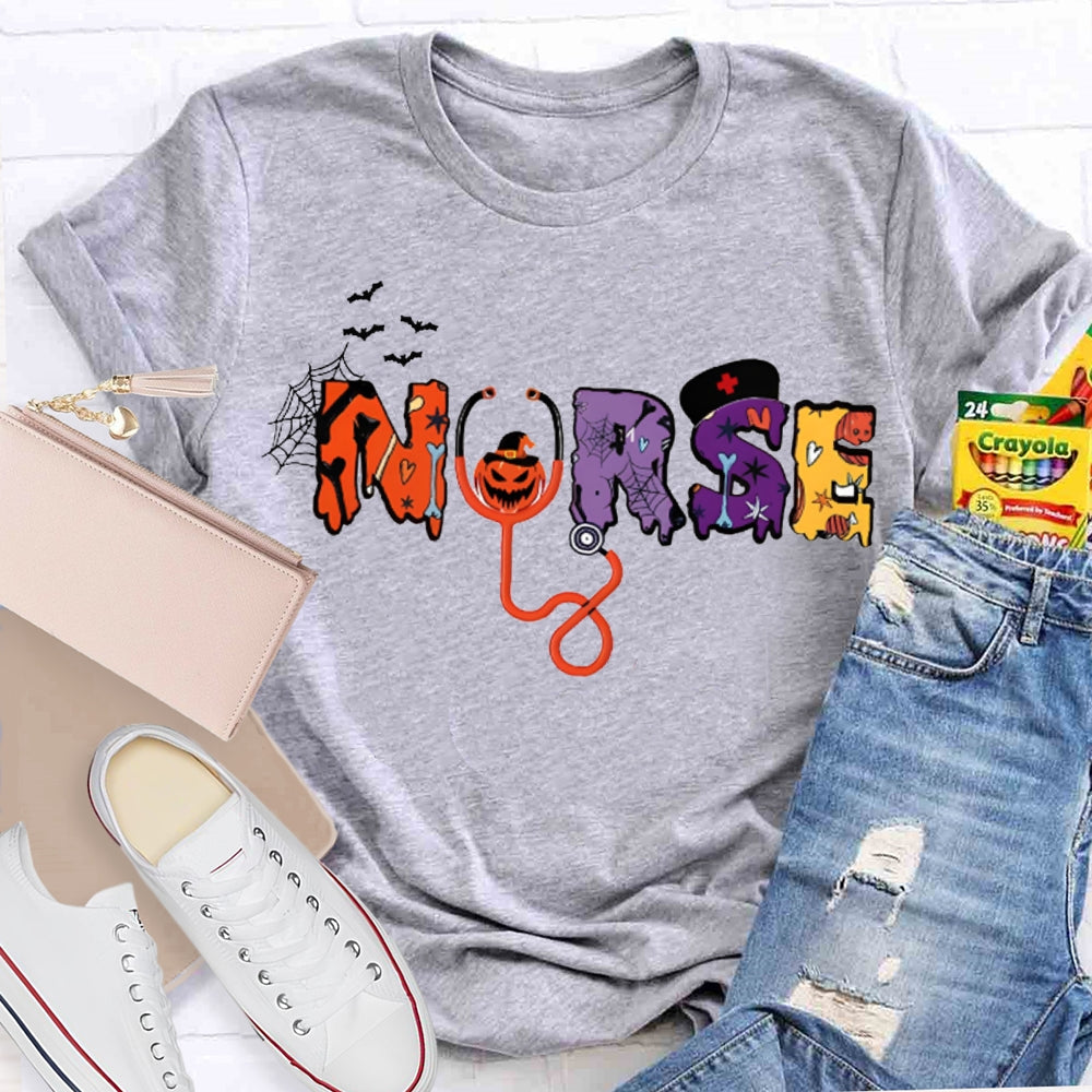 School Nurse Stethoscope And Little Bat Funny Halloween T-shirt