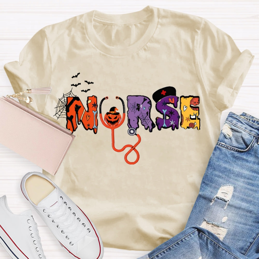 School Nurse Stethoscope And Little Bat Funny Halloween T-shirt