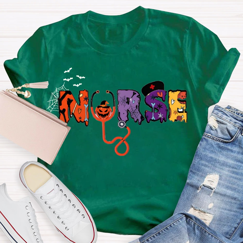 School Nurse Stethoscope And Little Bat Funny Halloween T-shirt