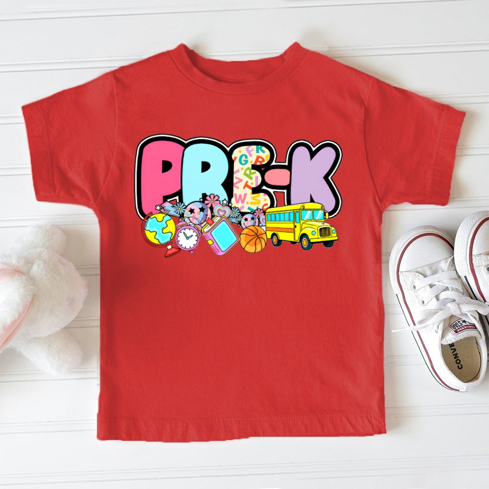 Personalized Grade Kindergarten Globe Alarm Clock And School Bus Toddler T-shirts