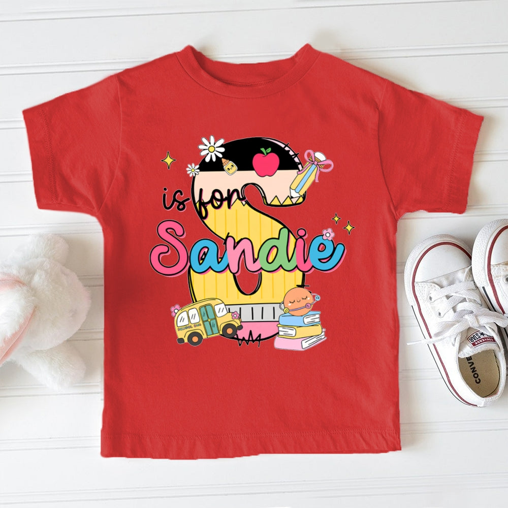 Personalized Name S Is For Sandia Colorful Letters And Cars Toddler T-shirts