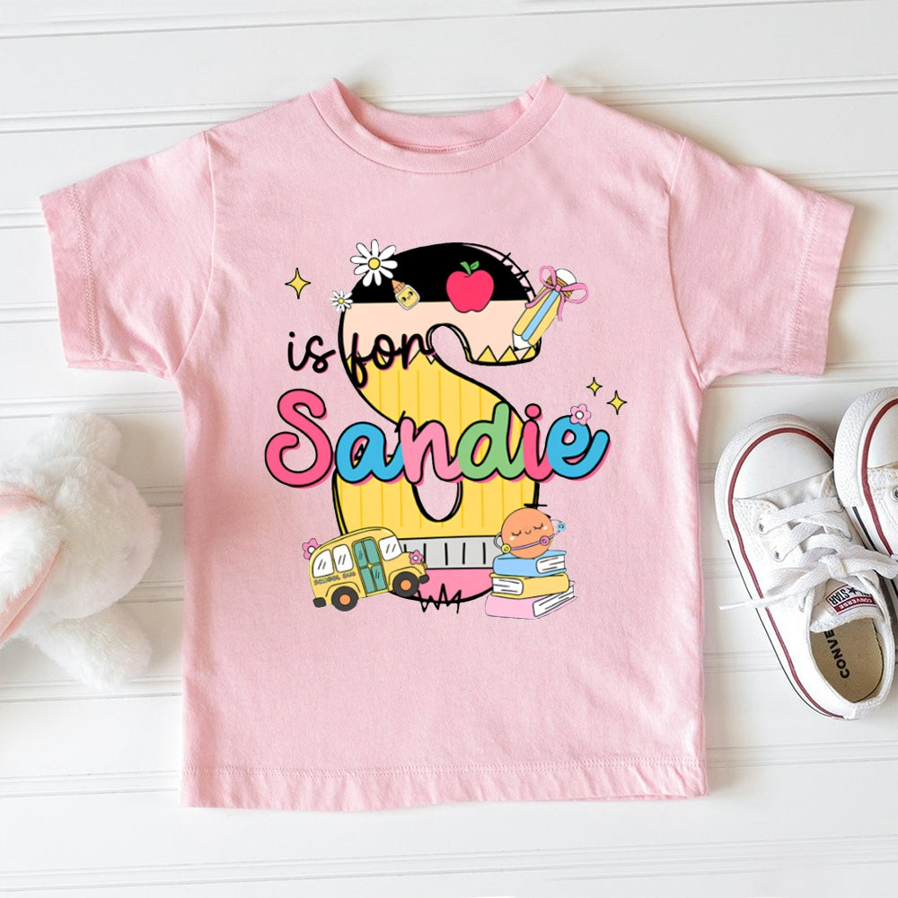 Personalized Name S Is For Sandia Colorful Letters And Cars Toddler T-shirts