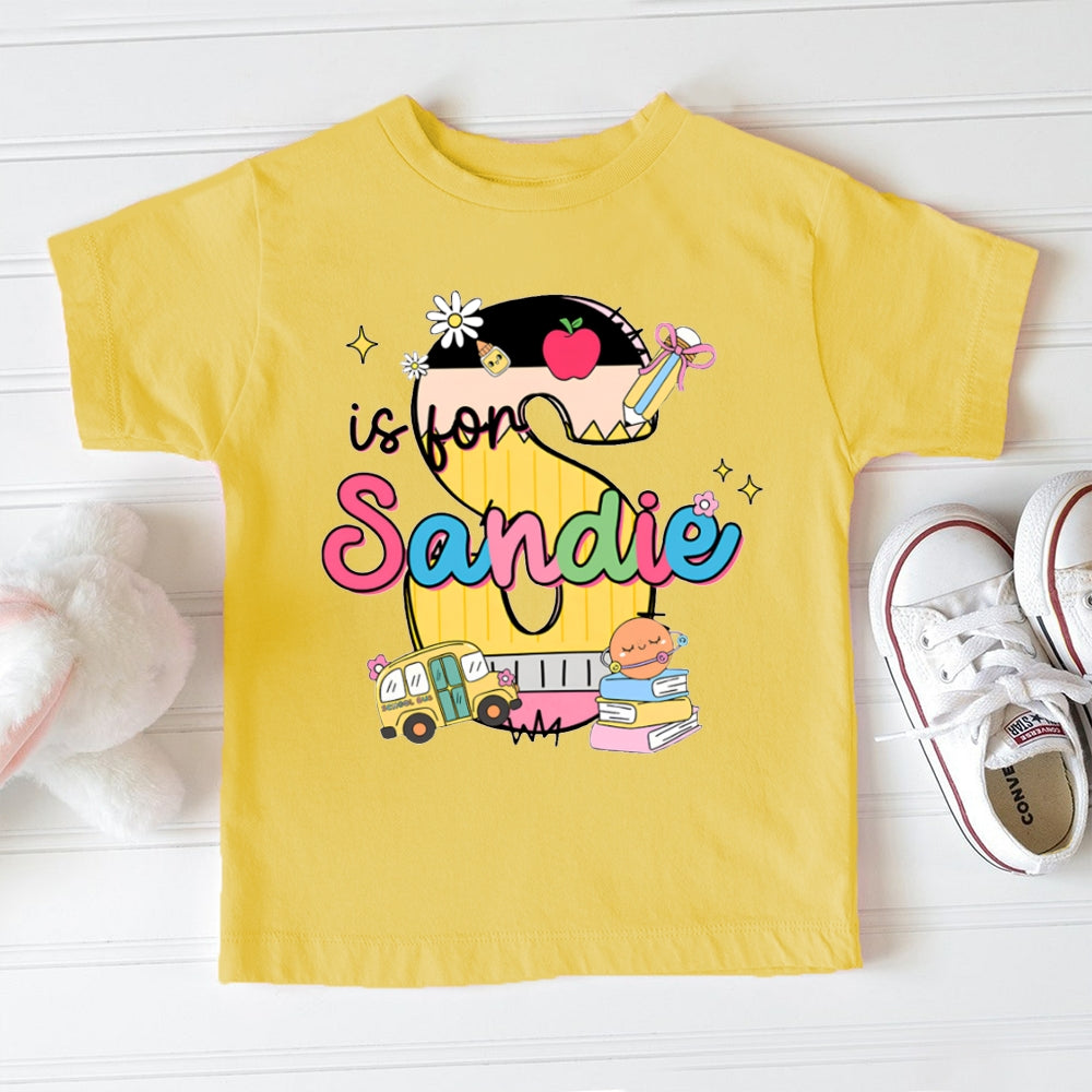 Personalized Name S Is For Sandia Colorful Letters And Cars Toddler T-shirts