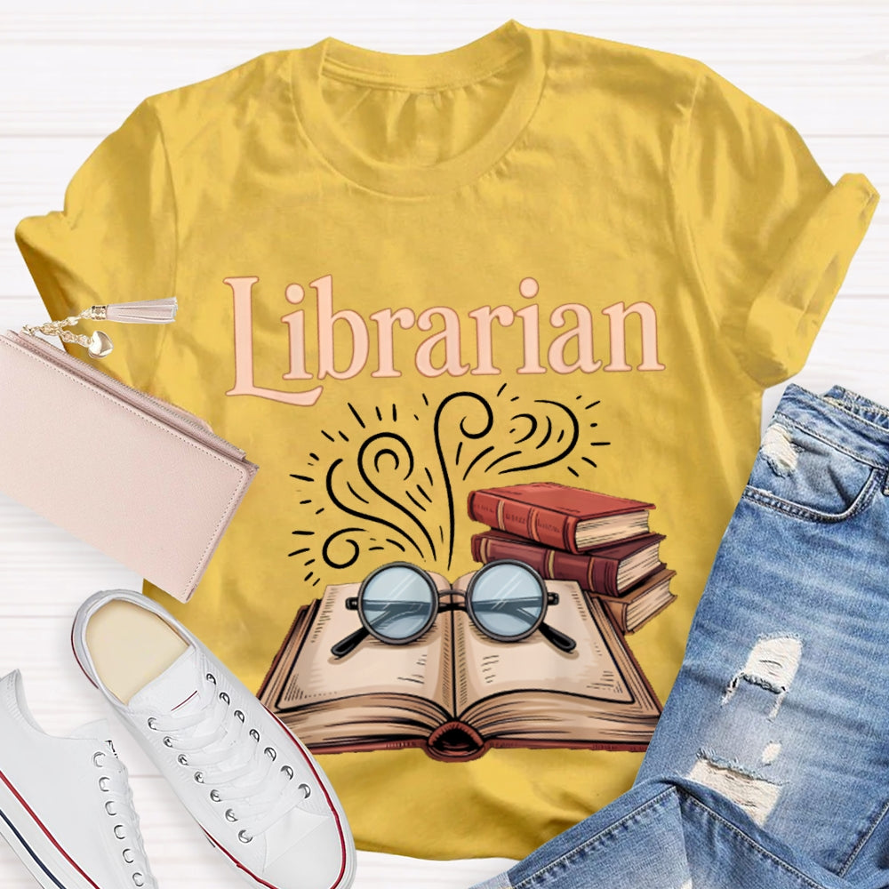 Librarian Glasses And Books T-shirt