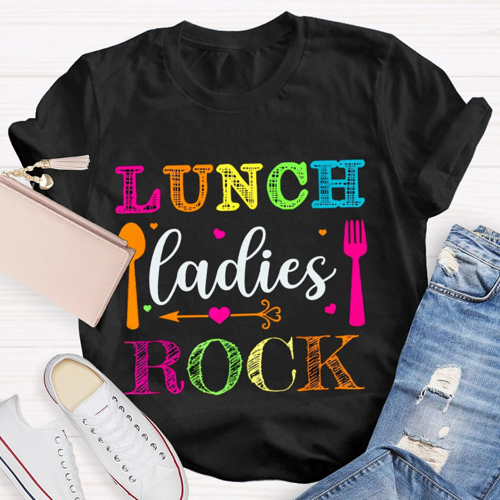 Lunch Ladies Rock Colorful Letters And Spoon T-shirt