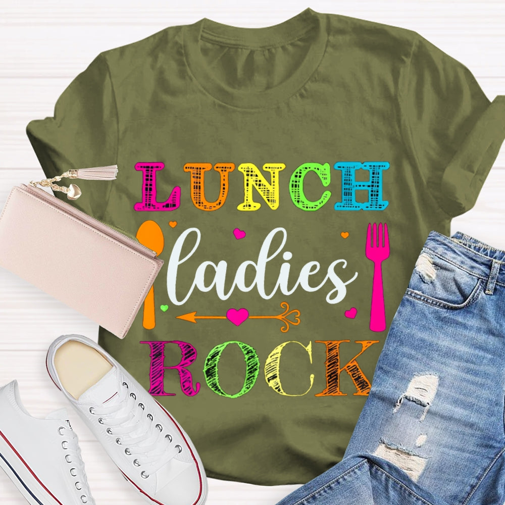 Lunch Ladies Rock Colorful Letters And Spoon T-shirt