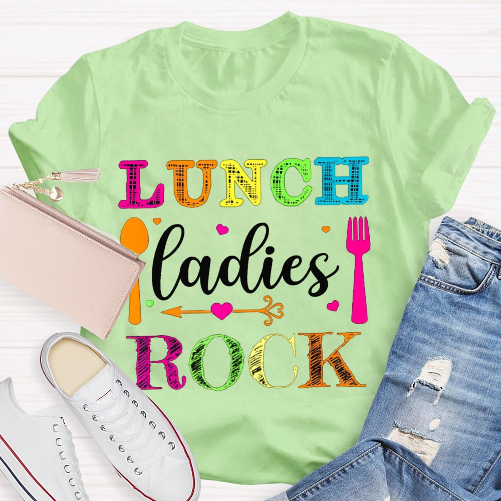 Lunch Ladies Rock Colorful Letters And Spoon T-shirt