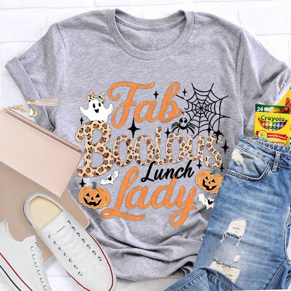 Fab Boo Lous Lunch Lady Cute Ghosts And Pumpkins Halloween T-shirt