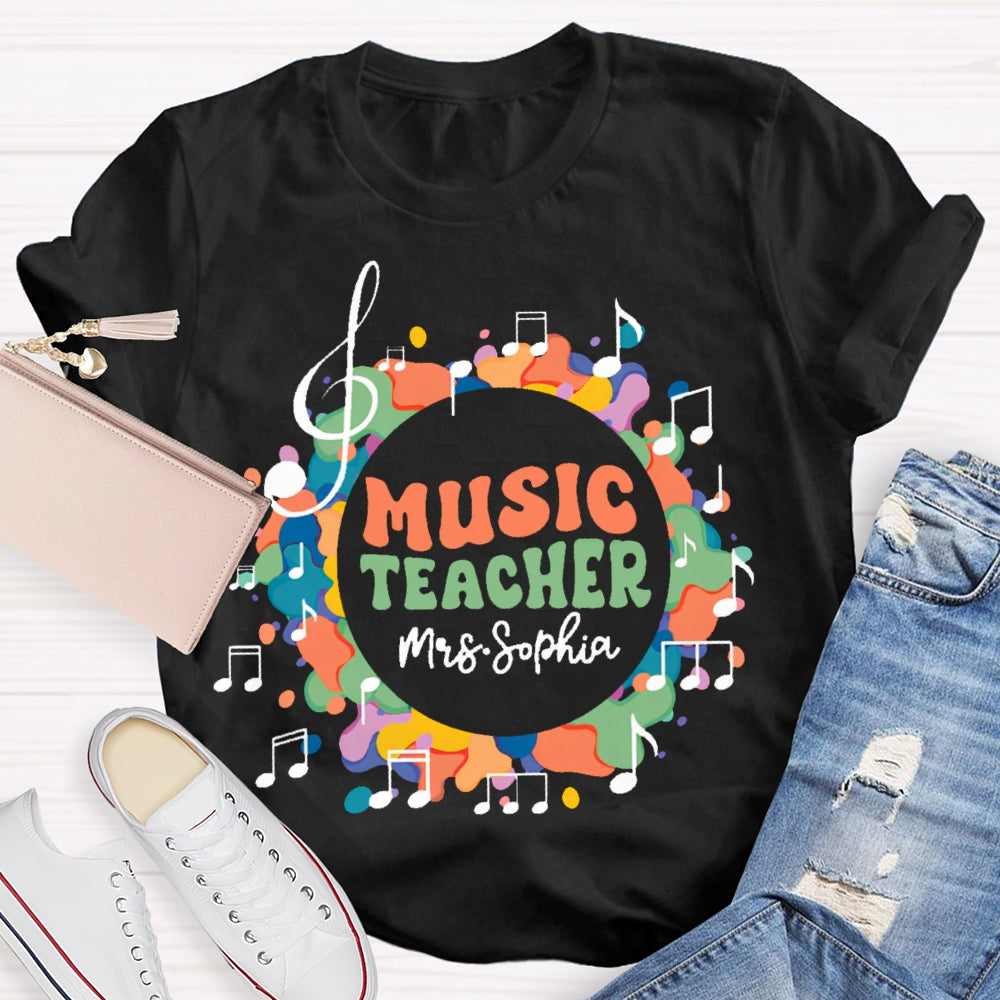 Personalized Name Music Teacher Musical Notes Funny T-shirt