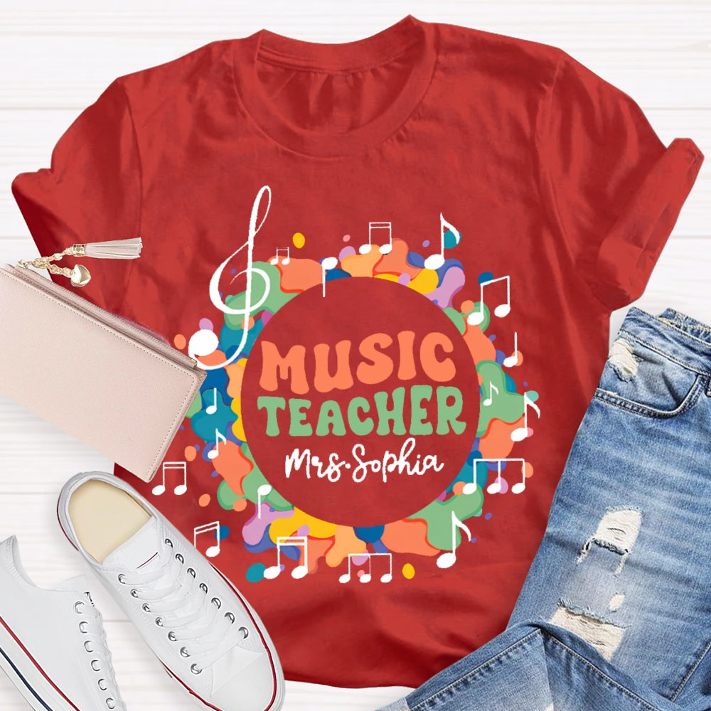 Personalized Name Music Teacher Musical Notes Funny T-shirt