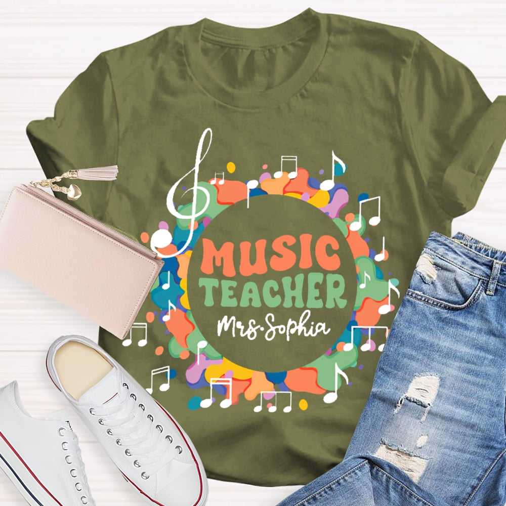 Personalized Name Music Teacher Musical Notes Funny T-shirt
