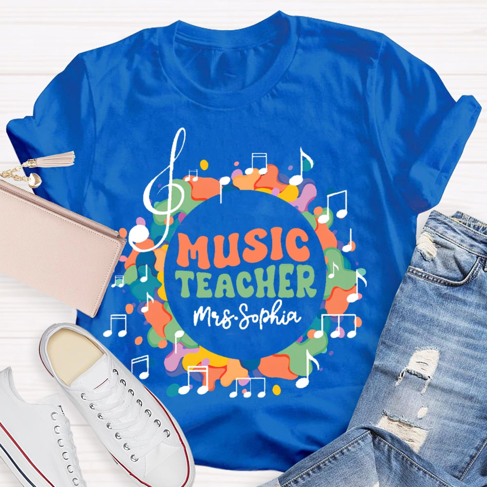 Personalized Name Music Teacher Musical Notes Funny T-shirt
