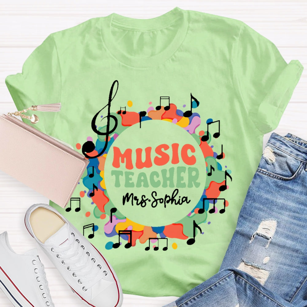 Personalized Name Music Teacher Musical Notes Funny T-shirt