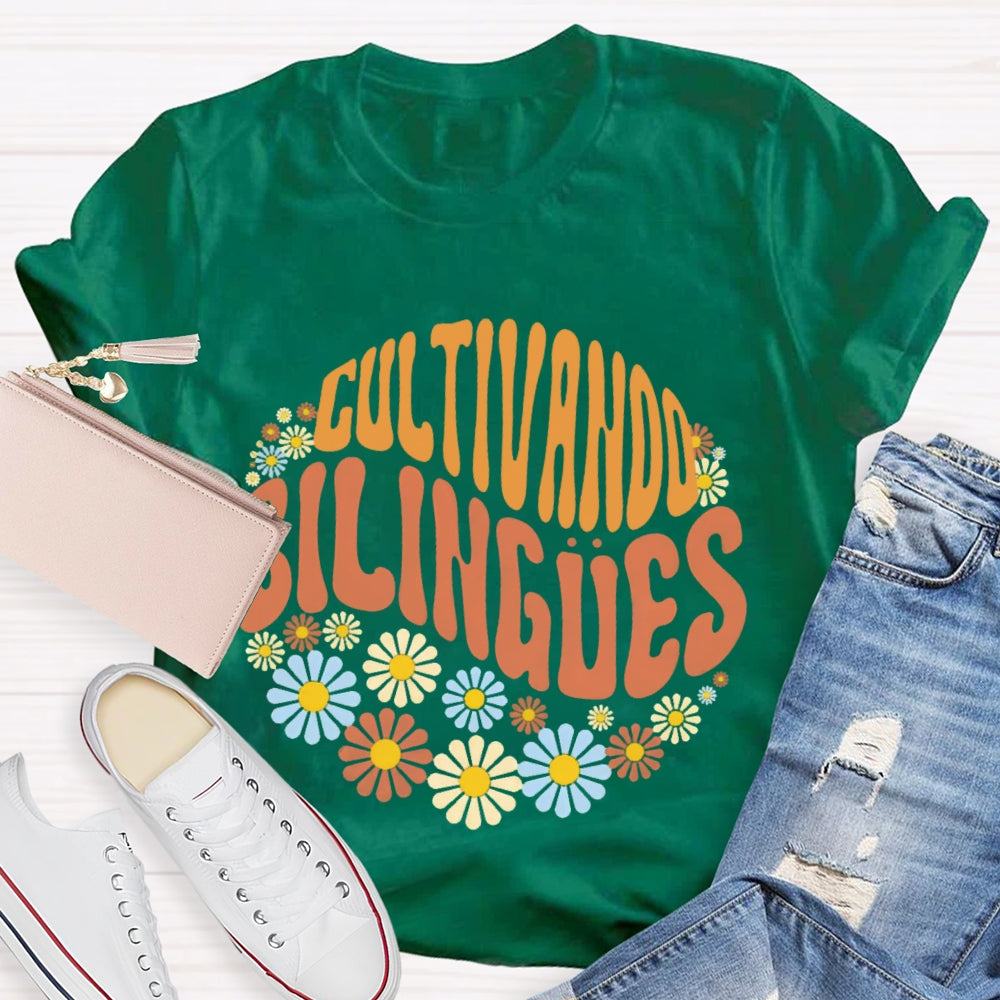 Cultivando Bilingues Dual Language Crew Bilingual Teacher T-shirt