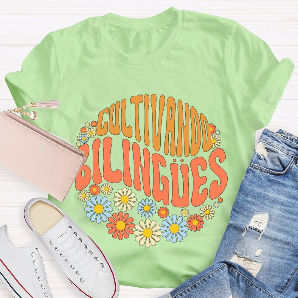 Cultivando Bilingues Dual Language Crew Bilingual Teacher T-shirt